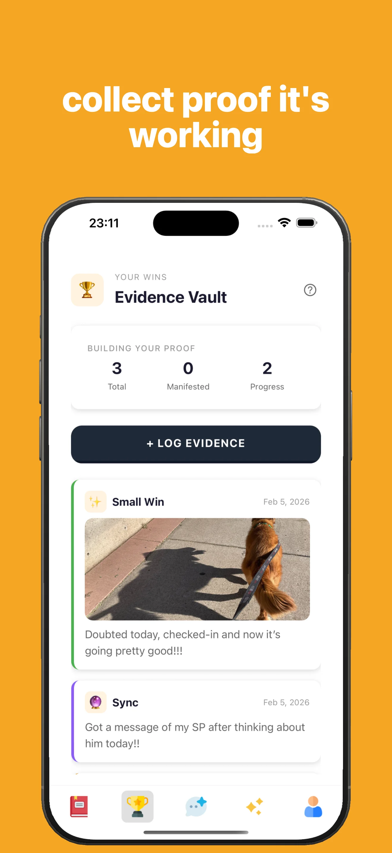 Mani app Evidence Vault for collecting manifestation proof