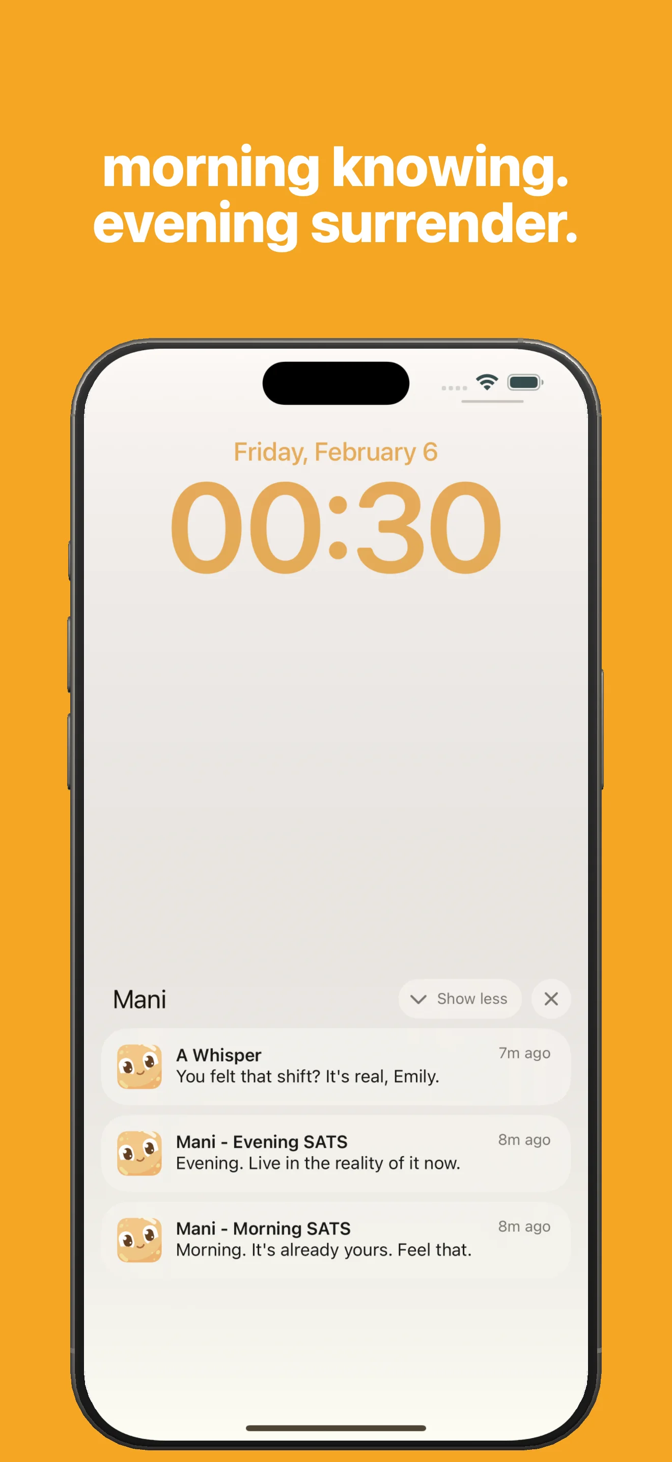 Mani app morning and evening manifestation practice screen
